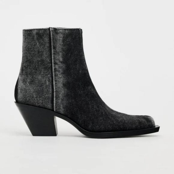 ZARA DENIM COWBOY ANKLE BOOTS - Picture 1 of 5